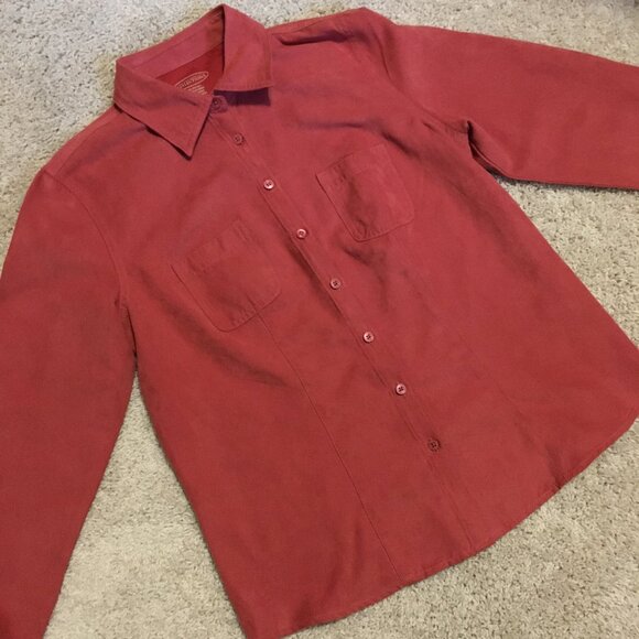 Vintage Northern Reflections Coral Pink Faux Suede Button Down Dress Shirt - Picture 8 of 14